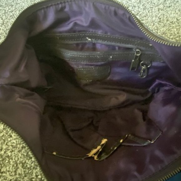 JESSICA SIMPSON Texture Faux Leather BROWN Purple PURSE Brass Strap PURPLE satin - Picture 7 of 12